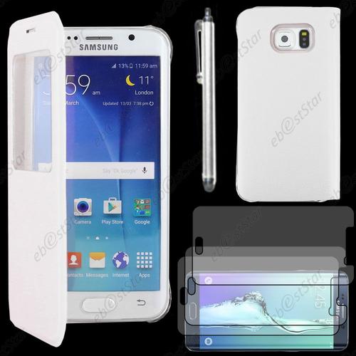 Ebeststar ® Housse Coque Etui Style View Portefeuille Pour Samsung Galaxy S6 Edge + Sm-G928f Edge Plus, Couleur Blanc + Stylet 3 Film Plastique