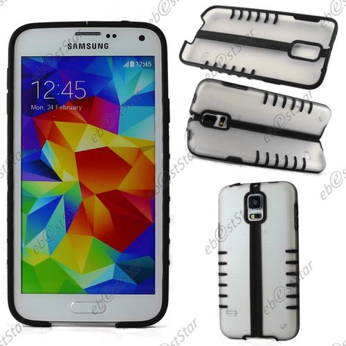 Ebeststar ® Coque Pliable Hybride Rigide Cristal - Silicone Gel Tpu Support Pour Samsung Galaxy S5 Sm-G900f, G900, G900h, Couleur Noir + 1 Film Protection D'écran + Lingette