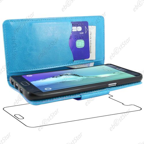 Ebeststar ® Housse Coque Etui Portefeuille Support Folio Simi Cuir Pour Samsung Galaxy S6 Edge Sm-G925f G925, Couleur Bleu + 1 Film Protection D'écran + Lingette