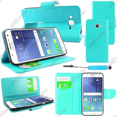 Ebeststar ® Housse Coque Etui Portefeuille Support Folio Simi Cuir Pour Samsung Galaxy J5 Sm-J500f, Couleur Bleu + Mini Stylet + 1 Film Protection D'écran + Lingette