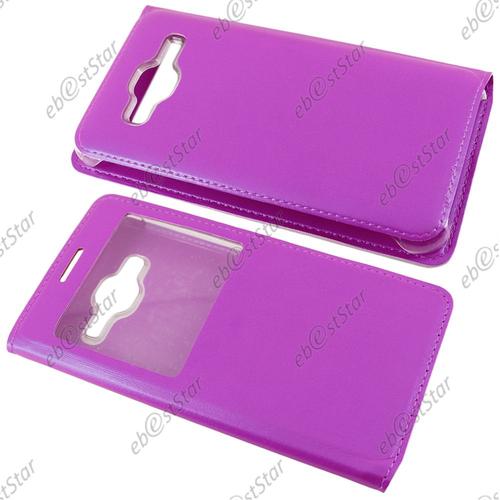 Ebeststar ® Housse Protection Coque Etui Flip View Pour Samsung Galaxy J3 Sm-J300f, Couleur Violet + 1 Film Protection D'écran + Lingette