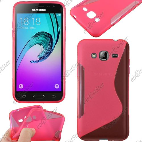 Ebeststar ® Housse Etui Coque Silicone Gel Motif S-Line Protection Souple Pour Samsung Galaxy J3 Sm-J300f, Couleur Rose + 1 Film Protection D'écran + Lingette
