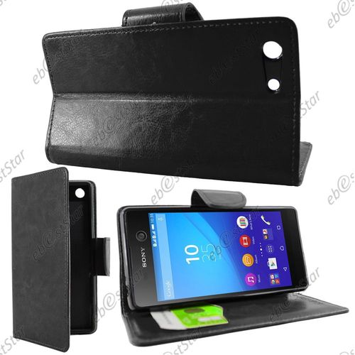 Ebeststar ® Housse Portefeuille Coque Etui Protection Folio Pour Sony Xperia M5, M5 Dual, Couleur Noir + 1 Film Protection D'écran + Lingette