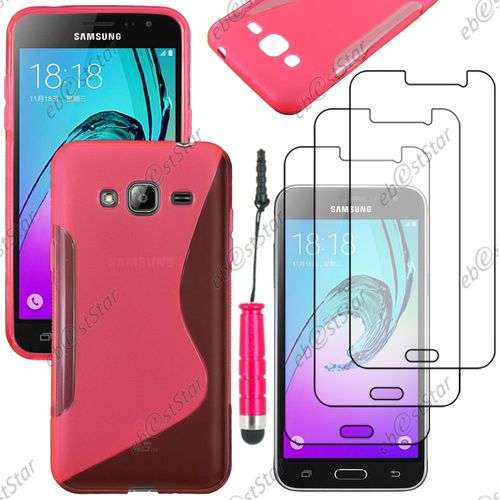 Ebeststar ® Housse Etui Coque Silicone Gel Motif S-Line Protection Souple Pour Samsung Galaxy J3 Sm-J300f, Couleur Rose + Mini Stylet 3 Film Plastique
