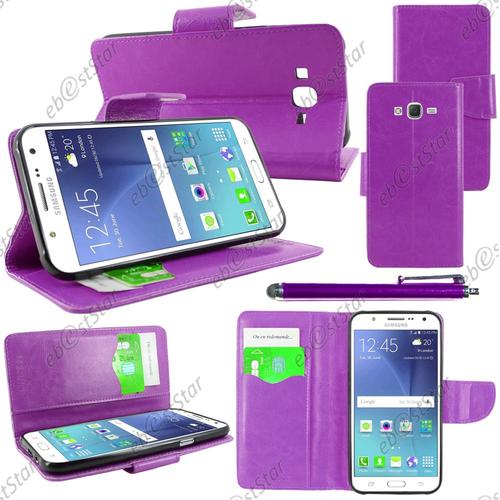 Ebeststar ® Housse Coque Etui Portefeuille Support Folio Simi Cuir Pour Samsung Galaxy J5 Sm-J500f, Couleur Violet + Stylet + 1 Film Protection D'écran + Lingette