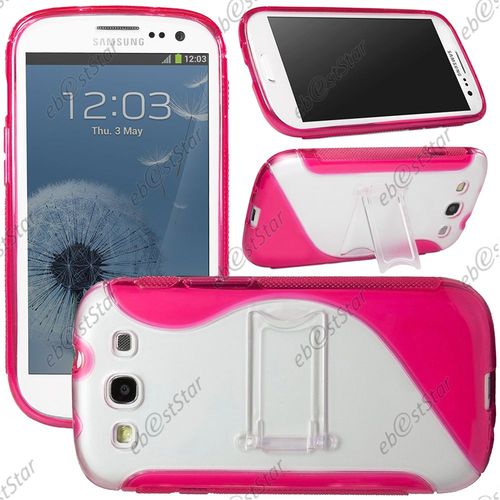 Ebeststar ® Pour Samsung Galaxy S3 I9300 I9305 Etui Housse Coque S-Line Support Stand, Couleur Rose + 1 Film Protection D'écran + Lingette