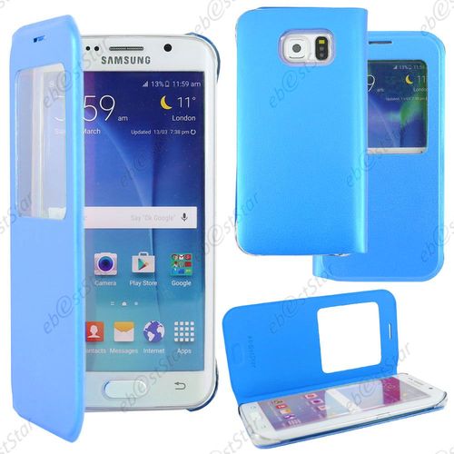 Ebeststar ® Housse Coque Etui Style View Portefeuille Pour Samsung Galaxy S6 Edge Sm-G925f G925, Couleur Bleu + 1 Film Protection D'écran + Lingette