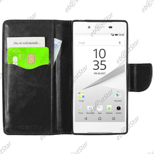 Ebeststar ® Housse Coque Etui Portefeuille Support Folio Simi Cuir Pour Sony Xperia Z5, Z5 Dual, Couleur Noir + Mini Stylet 3 Film Plastique