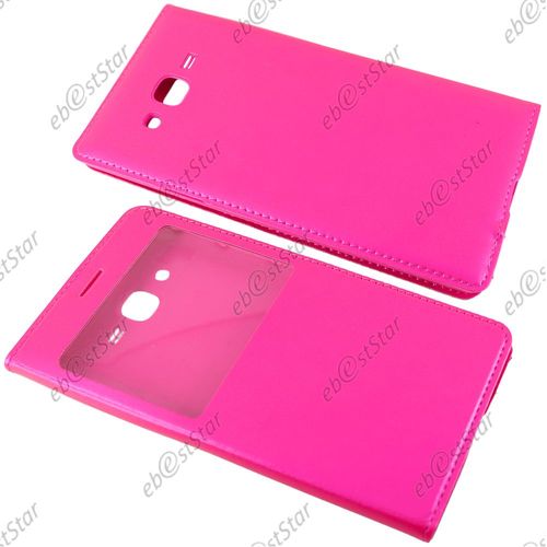Ebeststar ® Pour Samsung Galaxy J7 Sm-J700f J700h Housse Protection Coque Cover View Portefeuille, Couleur Rose + Film Verre Trempé