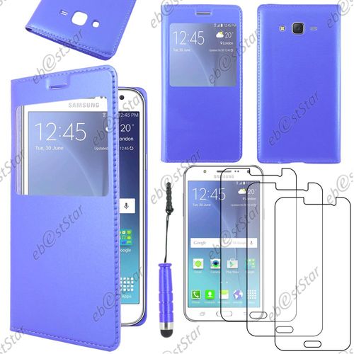 Ebeststar ® Housse Coque Etui Style View Portefeuille Pour Samsung Galaxy J5 Sm-J500f, Couleur Bleu + Mini Stylet 3 Film Plastique