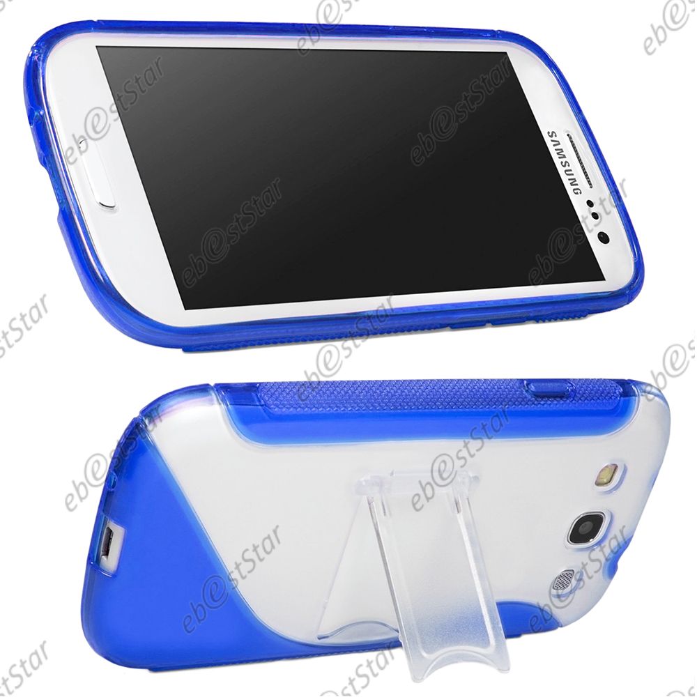 Ebeststar ® Coque Rigide Vague S-Style Etui Housse Avec Support Pour Samsung Galaxy S3 I9300 I9305, Couleur Bleu + 1 Film Protection D'écran + Lingette