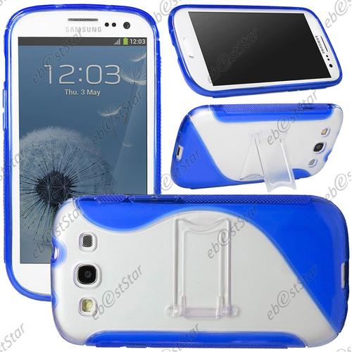 Ebeststar ® Etui Housse Coque Rigide S-Line Stand Support Bequille Pour Samsung Galaxy S3 I9300 I9305, Couleur Bleu + Stylet 3 Film Plastique