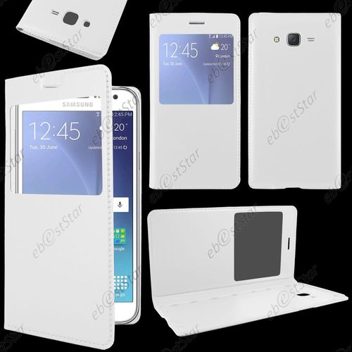 Ebeststar ® Housse Coque Etui Style View Portefeuille Pour Samsung Galaxy J5 Sm-J500f, Couleur Blanc + 1 Film Protection D'écran + Lingette