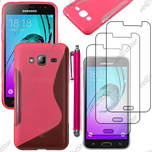 Ebeststar ® Housse Etui Coque Silicone Gel Motif S-Line Protection Souple Pour Samsung Galaxy J3 Sm-J300f, Couleur Rose + Stylet 3 Film Plastique