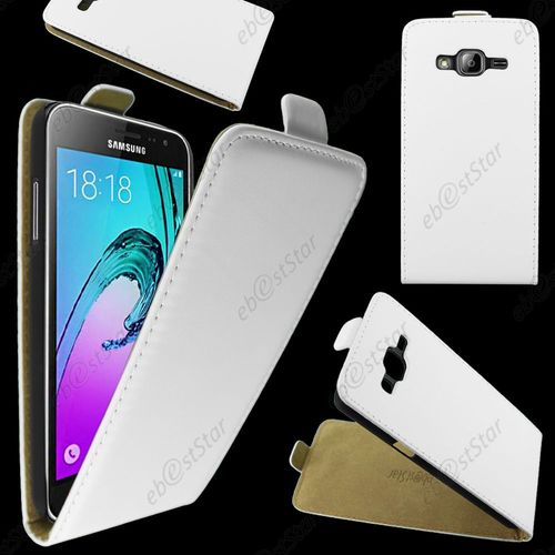 Ebeststar ® Housse Coque Etui En Pu Cuir À Rabat Ultra Fine (Slim Case) Pour Samsung Galaxy J3 Sm-J300f, Couleur Blanc + 1 Film Protection D'écran + Lingette