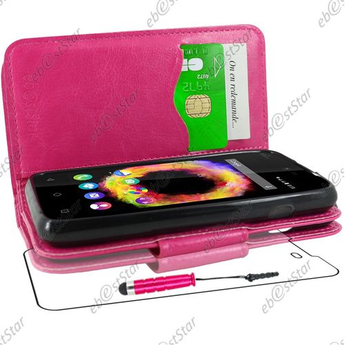 Ebeststar ® Housse Coque Etui Portefeuille Support Folio Simi Cuir Pour Wiko Sunset 2, Couleur Rose + Mini Stylet + 1 Film Protection D'écran + Lingette
