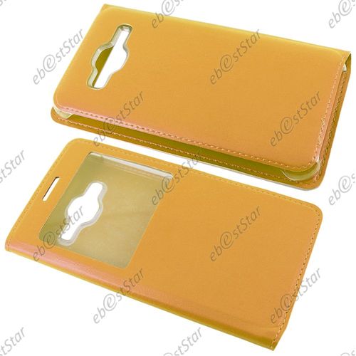Ebeststar ® Housse Coque Etui Style View Portefeuille Pour Samsung Galaxy J3 Sm-J300f, Couleur Or + Mini Stylet 3 Film Plastique