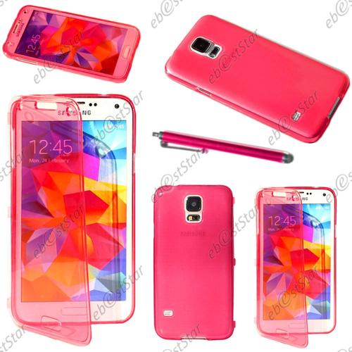 Ebeststar ® Housse Etui Coque Portefeuille Livre Silicone Gel Pour Samsung Galaxy S5 Sm-G900f, G900, G900h, Couleur Rose + Stylet + 1 Film Protection D'écran + Lingette