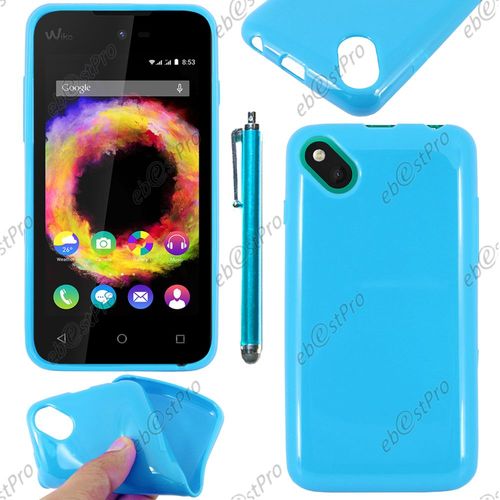Ebeststar ® Housse Etui Coque Souple Silicone Gel Sans Motif Pour Wiko Sunset 2, Couleur Bleu + Stylet + 1 Film Protection D'écran + Lingette