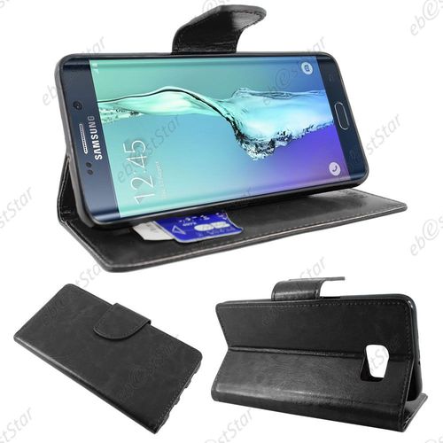 Ebeststar ® Housse Portefeuille Coque Etui Protection Folio Pour Samsung Galaxy S6 Edge Sm-G925f G925, Couleur Noir + 1 Film Protection D'écran + Lingette