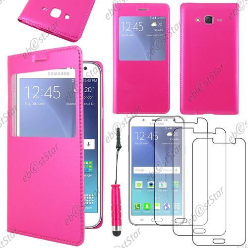 Ebeststar ® Housse Coque Etui Style View Portefeuille Pour Samsung Galaxy J7 Sm-J700f J700h, Couleur Rose + Mini Stylet 3 Film Plastique