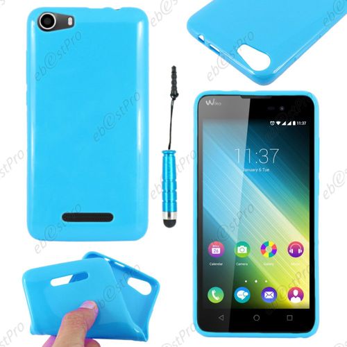 Ebeststar ® Housse Etui Coque Souple Silicone Gel Sans Motif Pour Wiko Lenny 2, Couleur Bleu + Mini Stylet + 1 Film Protection D'écran + Lingette