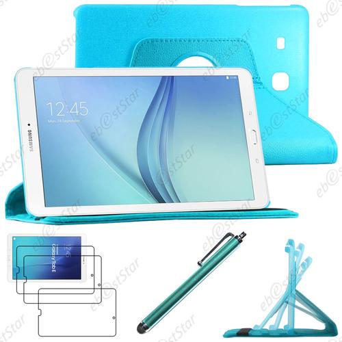 Ebeststar ® Housse Coque Etui Pu Cuir Rotatif Avec Support À Rotation 360° Pour Samsung Galaxy Tab E 9.6 T560, T561, Couleur Bleu + Stylet 3 Film Plastique