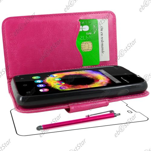Ebeststar ® Housse Coque Etui Portefeuille Support Folio Simi Cuir Pour Wiko Sunset 2, Couleur Rose + Stylet + 1 Film Protection D'écran + Lingette