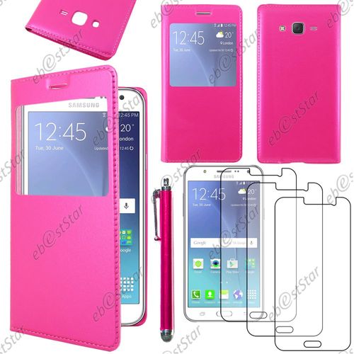 Ebeststar ® Housse Coque Etui Style View Portefeuille Pour Samsung Galaxy J7 Sm-J700f J700h, Couleur Rose + Stylet 3 Film Plastique