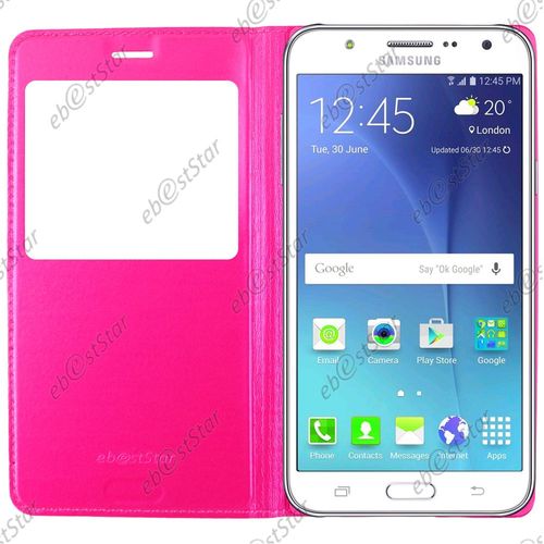 Ebeststar ® Pour Samsung Galaxy J7 Sm-J700f J700h Housse Protection Coque Cover View Portefeuille, Couleur Rose + 1 Film Protection D'écran + Lingette