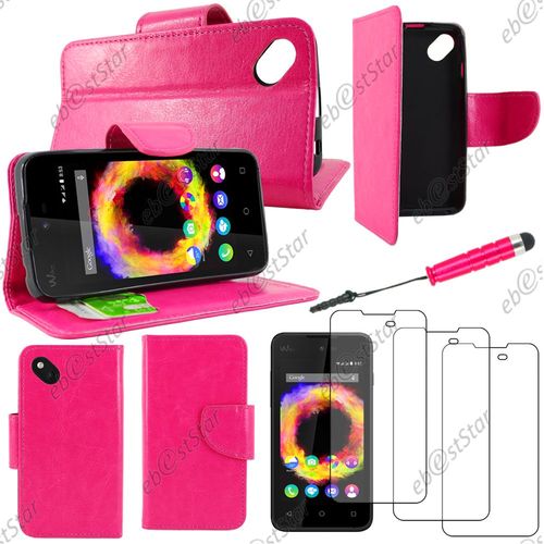Ebeststar ® Housse Coque Etui Portefeuille Support Folio Simi Cuir Pour Wiko Sunset 2, Couleur Rose + Mini Stylet 3 Film Plastique