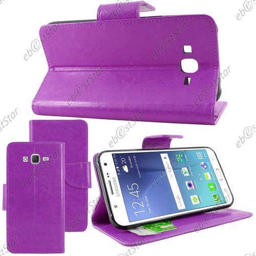 Ebeststar ® Housse Portefeuille Coque Etui Protection Folio Pour Samsung Galaxy J5 Sm-J500f, Couleur Violet + 1 Film Protection D'écran + Lingette