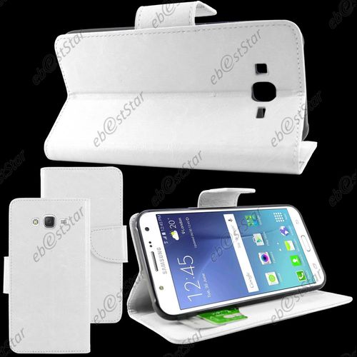 Ebeststar ® Housse Portefeuille Coque Etui Protection Folio Pour Samsung Galaxy J5 Sm-J500f, Couleur Blanc + 1 Film Protection D'écran + Lingette