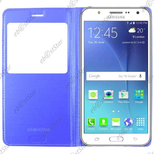 Ebeststar ® Pour Samsung Galaxy J5 Sm-J500f Housse Protection Coque Cover View Portefeuille, Couleur Bleu + 1 Film Protection D'écran + Lingette