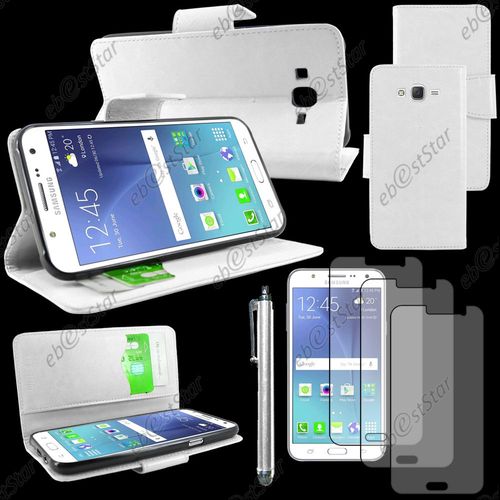 Ebeststar ® Housse Coque Etui Portefeuille Support Folio Simi Cuir Pour Samsung Galaxy J5 Sm-J500f, Couleur Blanc + Stylet 3 Film Plastique