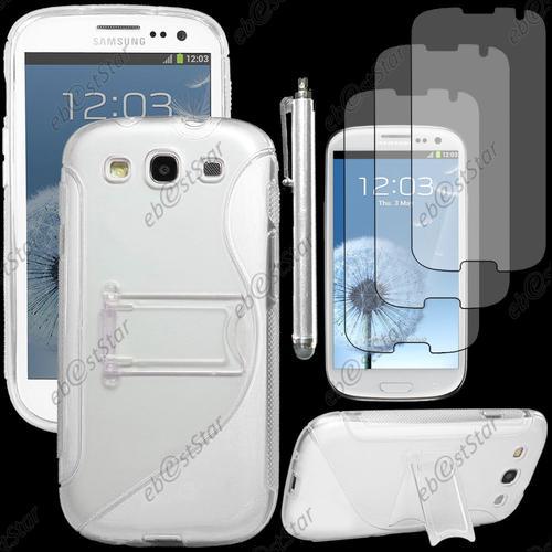 Ebeststar ® Etui Housse Coque Rigide S-Line Stand Support Bequille Pour Samsung Galaxy S3 I9300 I9305, Couleur Transparent + Stylet 3 Film Plastique
