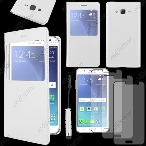 Ebeststar ® Housse Coque Etui Style View Portefeuille Pour Samsung Galaxy J5 Sm-J500f, Couleur Blanc + Mini Stylet 3 Film Plastique