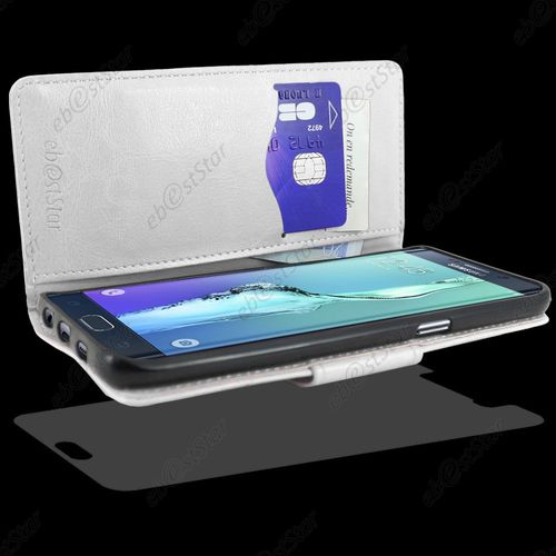 Ebeststar ® Housse Coque Etui Portefeuille Support Folio Simi Cuir Pour Samsung Galaxy S6 Edge Sm-G925f G925, Couleur Blanc + 1 Film Protection D'écran + Lingette