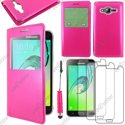 Ebeststar ® Housse Coque Etui Style View Portefeuille Pour Samsung Galaxy J3 Sm-J300f, Couleur Rose + Mini Stylet 3 Film Plastique