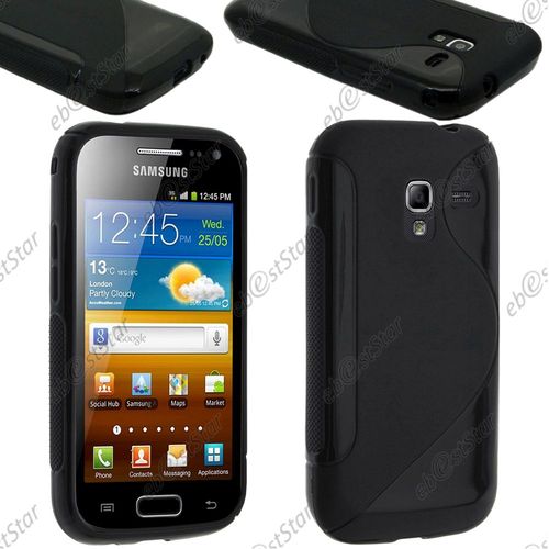 Ebeststar ® Pour Samsung Galaxy Ace 2 I8160, S7560m Coque S-Line Silicone Gel Motif Vague Housse Etui Protection Souple, Couleur Noir + 1 Film Protection D'écran + Lingette