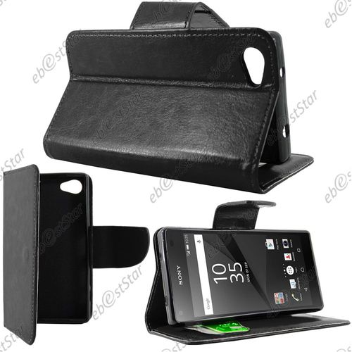 Ebeststar ® Housse Portefeuille Coque Etui Protection Folio Pour Sony Xperia Z5 Compact, Couleur Noir + 1 Film Protection D'écran + Lingette
