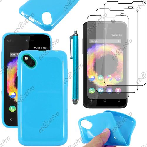 Ebeststar ® Housse Etui Coque Souple Silicone Gel Sans Motif Pour Wiko Sunset 2, Couleur Bleu + Stylet 3 Film Plastique