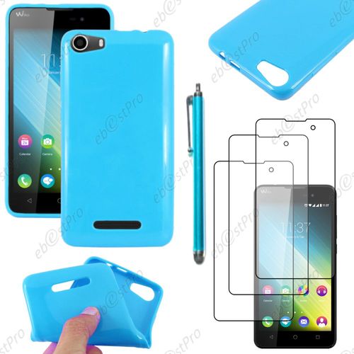 Ebeststar ® Housse Etui Coque Souple Silicone Gel Sans Motif Pour Wiko Lenny 2, Couleur Bleu + Stylet 3 Film Plastique