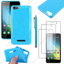 Ebeststar ® Housse Etui Coque Souple Silicone Gel Sans Motif Pour Wiko Lenny 2, Couleur Bleu + Stylet 3 Film Plastique