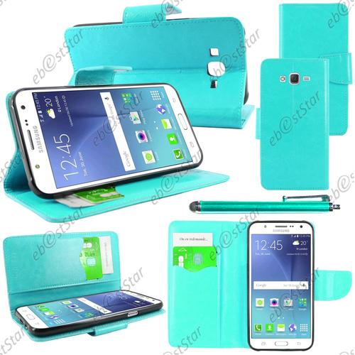 Ebeststar ® Housse Coque Etui Portefeuille Support Folio Simi Cuir Pour Samsung Galaxy J5 Sm-J500f, Couleur Bleu + Stylet + 1 Film Protection D'écran + Lingette