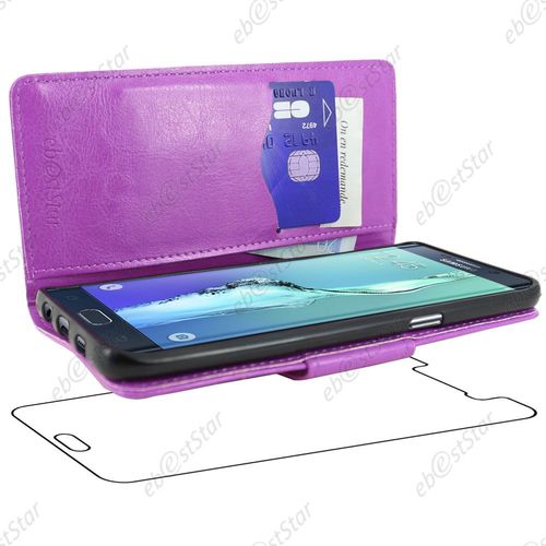 Ebeststar ® Housse Coque Etui Portefeuille Support Folio Simi Cuir Pour Samsung Galaxy S6 Edge Sm-G925f G925, Couleur Violet + 1 Film Protection D'écran + Lingette
