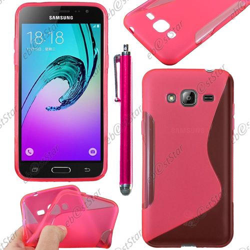 Ebeststar ® Housse Etui Coque Silicone Gel Motif S-Line Protection Souple Pour Samsung Galaxy J3 Sm-J300f, Couleur Rose + Stylet + 1 Film Protection D'écran + Lingette