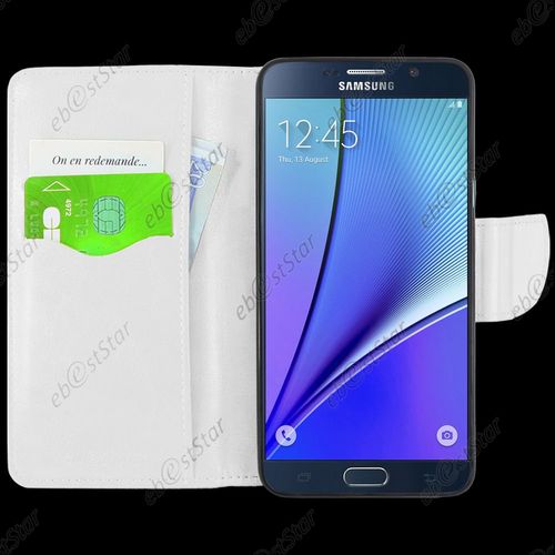 Ebeststar ® Pour Samsung Galaxy Note5 Sm-N920f Note 5 Etui Portefeuille Housse Coque Protection Folio Book Livre, Couleur Blanc + 1 Film Protection D'écran + Lingette
