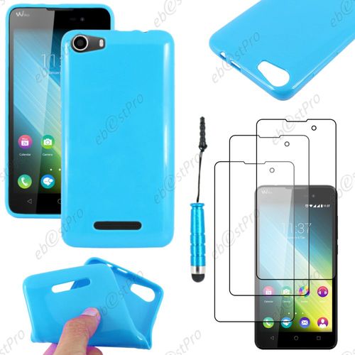 Ebeststar ® Housse Etui Coque Souple Silicone Gel Sans Motif Pour Wiko Lenny 2, Couleur Bleu + Mini Stylet 3 Film Plastique