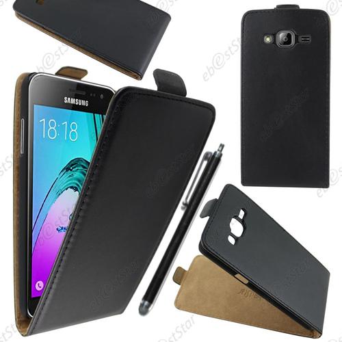 Ebeststar ® Housse Coque Etui En Pu Cuir À Rabat Ultra Fine (Slim Case) Pour Samsung Galaxy J3 Sm-J300f, Couleur Noir + Stylet + 1 Film Protection D'écran + Lingette